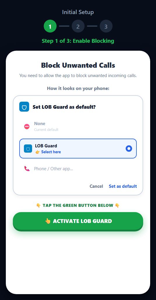 Step 1 - Set LOB Guard as default