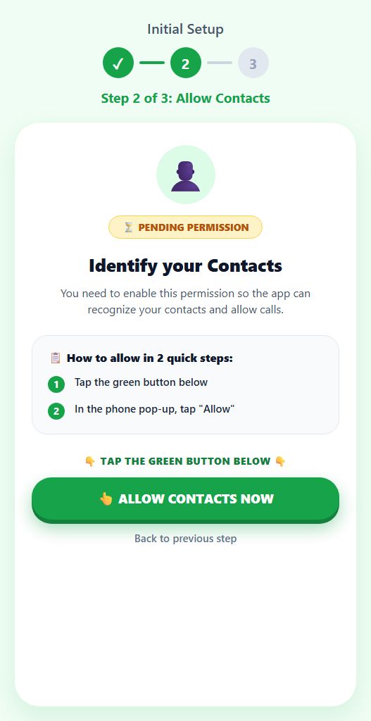 Step 2 - Allow contacts access
