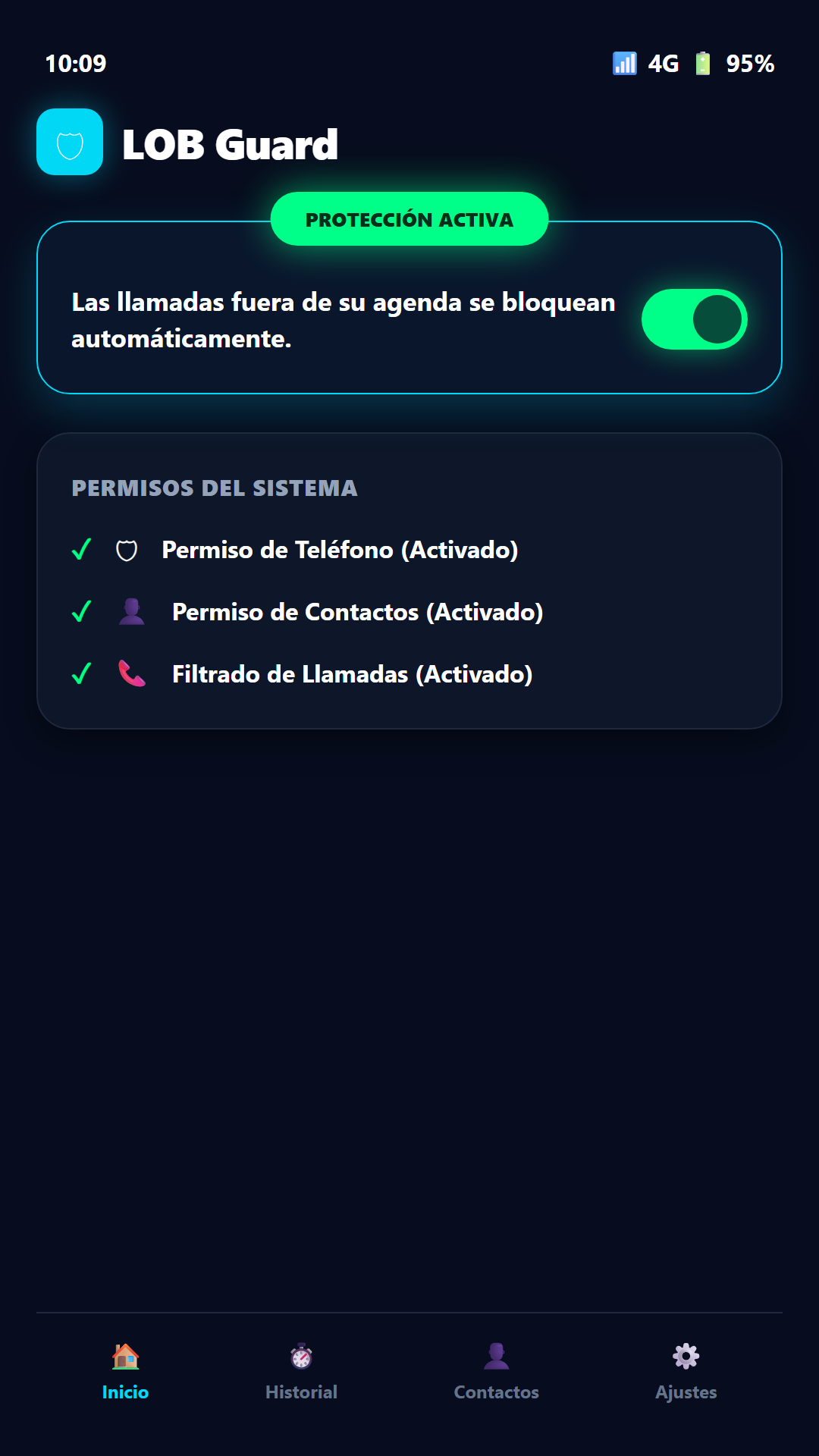 Interfaz de la App LOB Guard